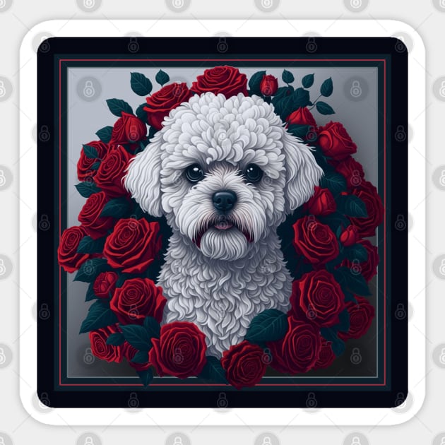 Maltipoo red roses 2 Sticker by xlhombat